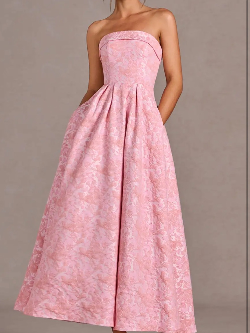 Azazie Strapless Pink Jacquard A-Line Gown